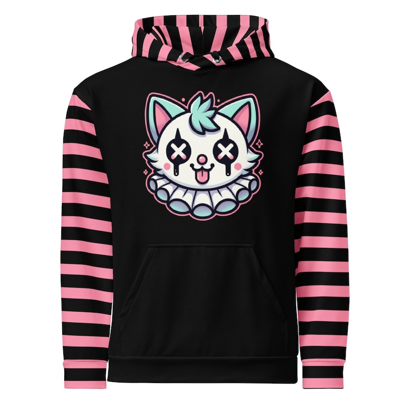 Weirdcore Clowncore Clown Kitty Cat Pastel Goth Graphic Grunge Y2K Unisex Hoodie