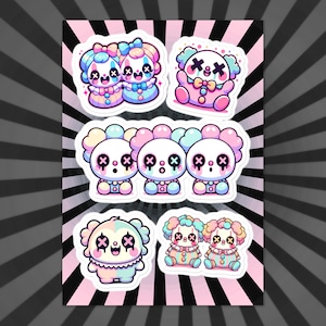 Adesivos de palhaços assustadores e fofos, gore, palhaços góticos, grunge, pastel, pacote de adesivos de palhaços