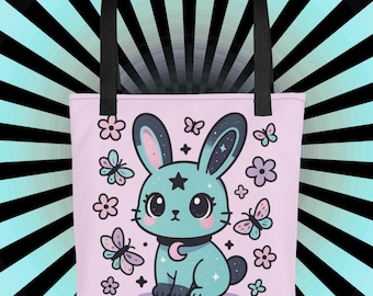 Pastel Goth Bunny Tote Bag – Kawaii Celestial Rabbit Design