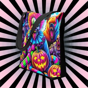 BORSA TOTE Gotica Grunge Neon Goth Darkcore Weirdcore Spaventoso Clown Dark Carnevale Estetica Halloween Borsa Tote