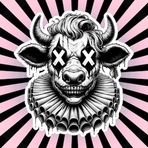 Macabre Horror Gothic Cow Clown Vinyl Sticker Gore Clowncore Gothic Evil Clown Weirdcore Waterproof Sticker