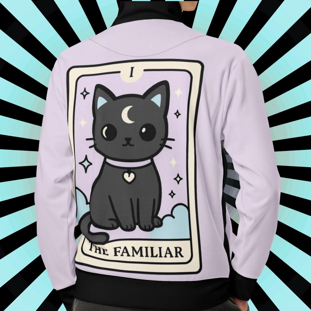 Pastel Goth Tarot Cat Track Jacket, Kawaii Moon Kitty Familiar Witchy ...