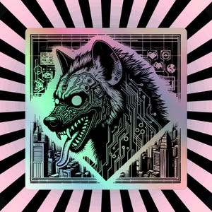 Gothic Grunge Sticker of Dystopian Cyborg Hyena Warcore Weirdcore Cyberpunk Holographic Sticker