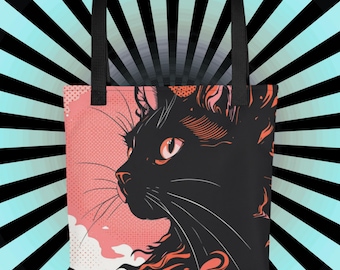 Weirdcore Black Cat Tote Bag: Pastel Goth Flame Shopper