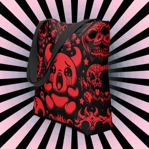 TOTE BAG Gothic Grunge Neon Gothic Darkcore Weirdcore Red Demon Dark Aesthetic Halloween Tote Bag