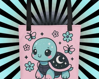 Pastel Goth Turtle Tote Bag – Kawaii Celestial Animal Design