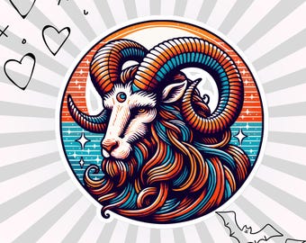 Celestial Moon Ram Decal, Durable Colorful Ram Sticker