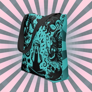 AQUA Gothic Grunge Pastel Goth Outcry Tote Bag, Dreamcore Ventcore Darkcore Weird Stuff Dark Aesthetic Tote Bag