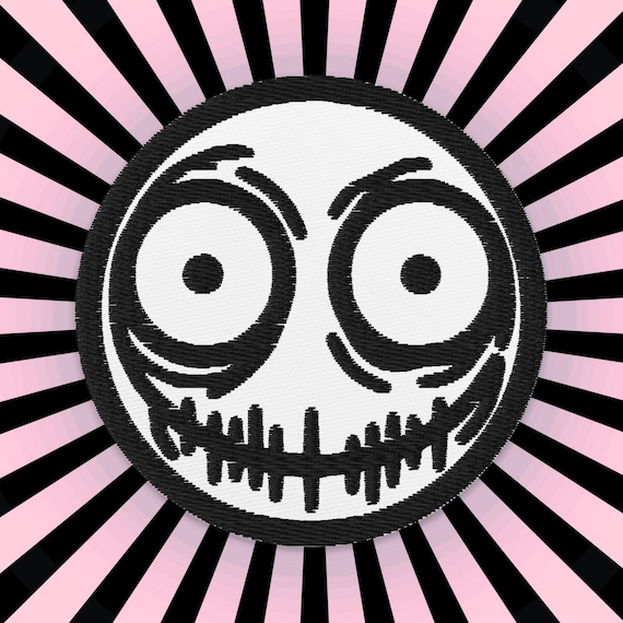 Creepy Ghoul Face Weirdcore Grunge Y2K Embroidered Patch Black