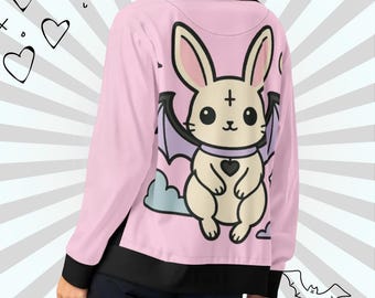Pastel Goth Bunny Track Jacket, Bat Wing Kawaii Alt Witchy Outfit