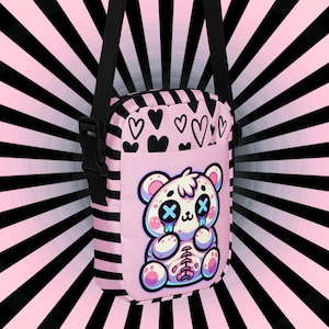 Weirdcore Gore Stitched Teddy Bear Crossbody Bag Kawaii Bear Grunge Sling Bag Purse