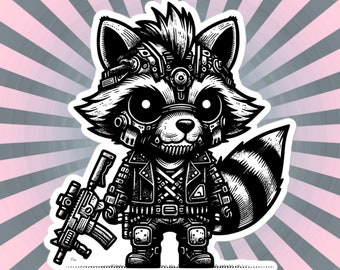 Cyberpunk Raccoon Sticker, Gothic Grunge Vinyl Decal