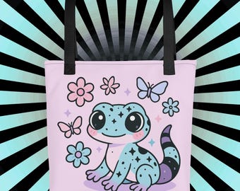 Pastel Goth Gecko Tote Bag – Kawaii Celestial Reptile Design