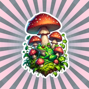 Dreamcore Mushroom Frog Vinyl Sticker, Colorful Weird Stuff Sticker for Car, Scrapbooking, Skateboards, or Crafts