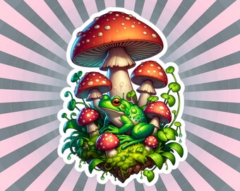 Dreamcore Mushroom Frog Vinyl Sticker, Colorful Weird Stuff