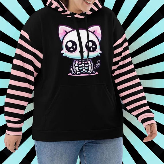 トップス PUTUMAYO Y2K Gothic Angel Cat Hoodie Skeleton Kitty Unisex Hoodie: Pastel Goth Kidcore, Long Sleeve - Etsy