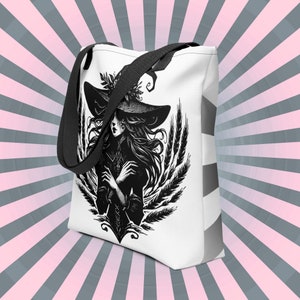 WHITE Gothic Grunge Pastel Goth Wheat Witch Tote Bag, Ventcore Darkcore Weird Stuff Dark Aesthetic Halloween Tote Bag