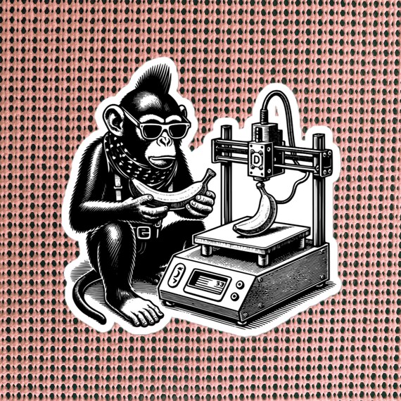 Cyber Goth Monkey 3D Printing Banana Sticker, Waterproof Vinyl