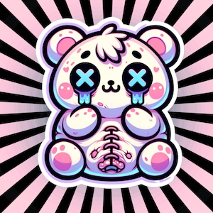 不気味でかわいいゴア風変わりなクマのビニールステッカー グランジ パステルゴス ステッチ テディ 奇妙なステッカー ギフト