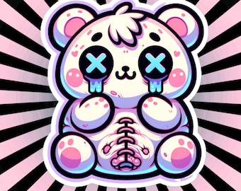 Creepy Bear Vinyl Sticker – Pastel Goth Weirdcore