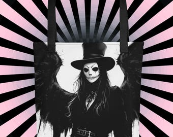 White & Black Tote Bag Winged Masked Gothic Angel Horror Halloween Bag