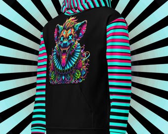 Striped Creepy Neon Goth Weirdcore Hyena Clown Graphic Unisex Hoodie Y2K Clowncore Grunge Shirt