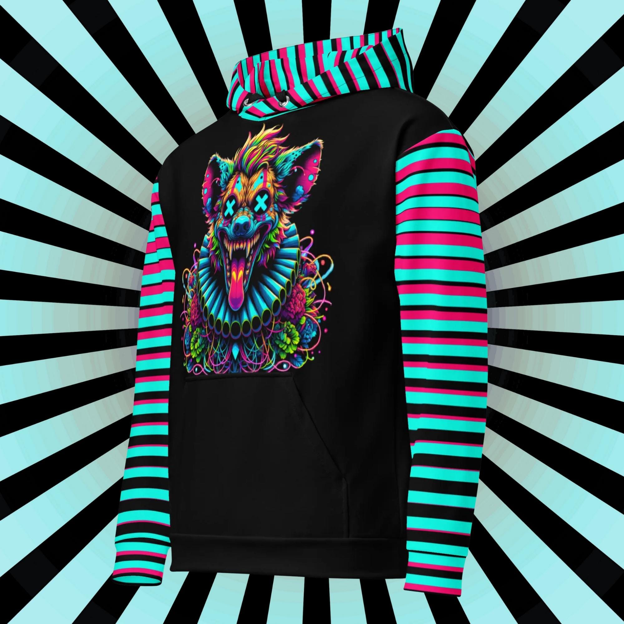 Striped Creepy Neon Goth Weirdcore Hyena Clown Graphic Unisex