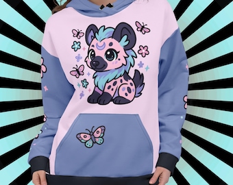 Kawaii Pastel Goth Hyena Hoodie with Sleeve Print - Weirdcore Clowncore Grunge Y2K Unisex Streetwear