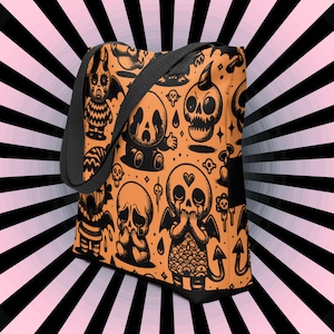 Gothic Grunge Halloween Tote Bag: Darkcore Ghost Gore Design