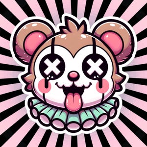 不気味でかわいい奇妙なクオッカピエロビニールステッカー ウィアードコア ピエロコア パステルグランジゴスピエロ動物防水ステッカー