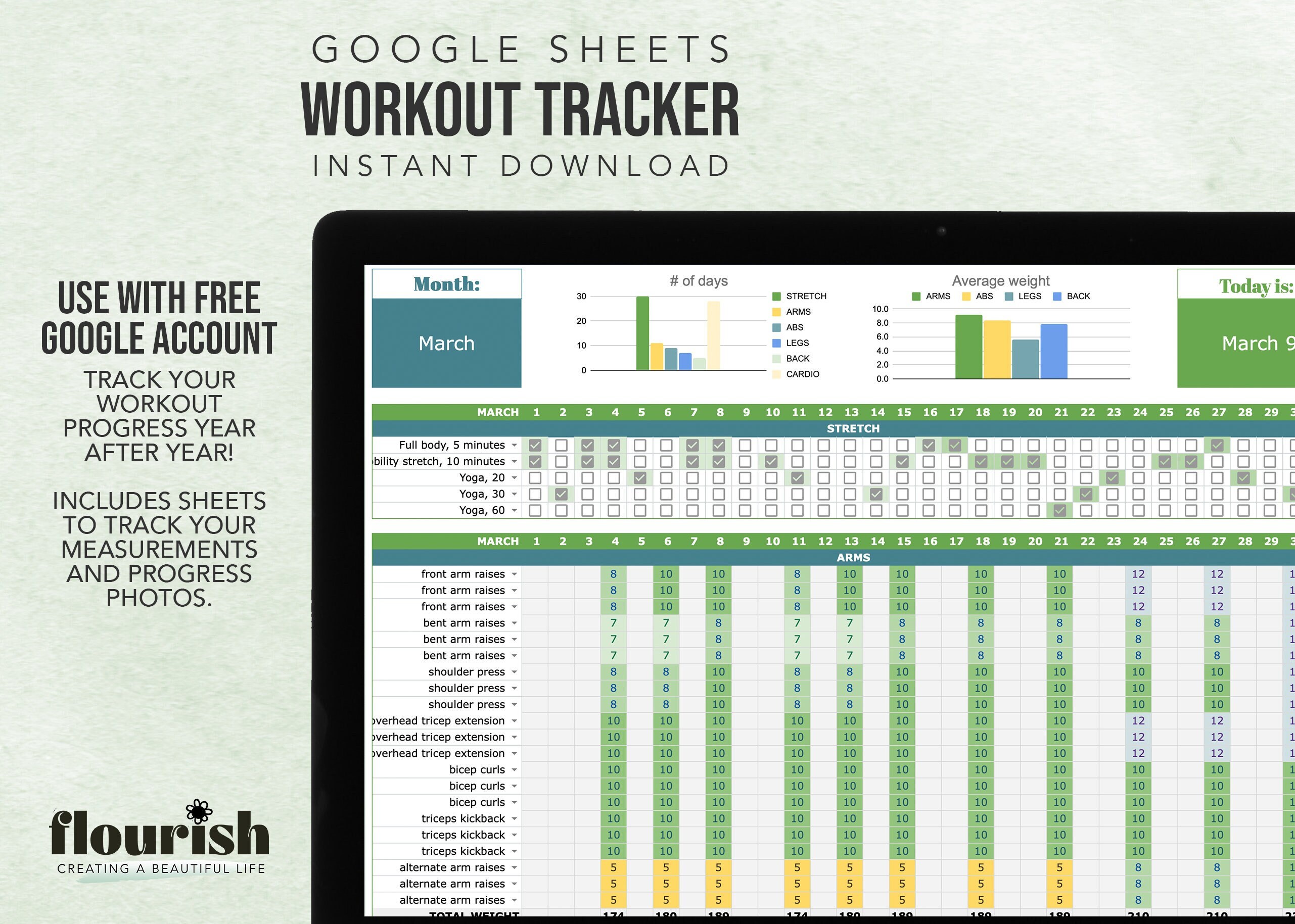 Workout Tracker for Google Sheets, Daily Workouts, Track Workout ...