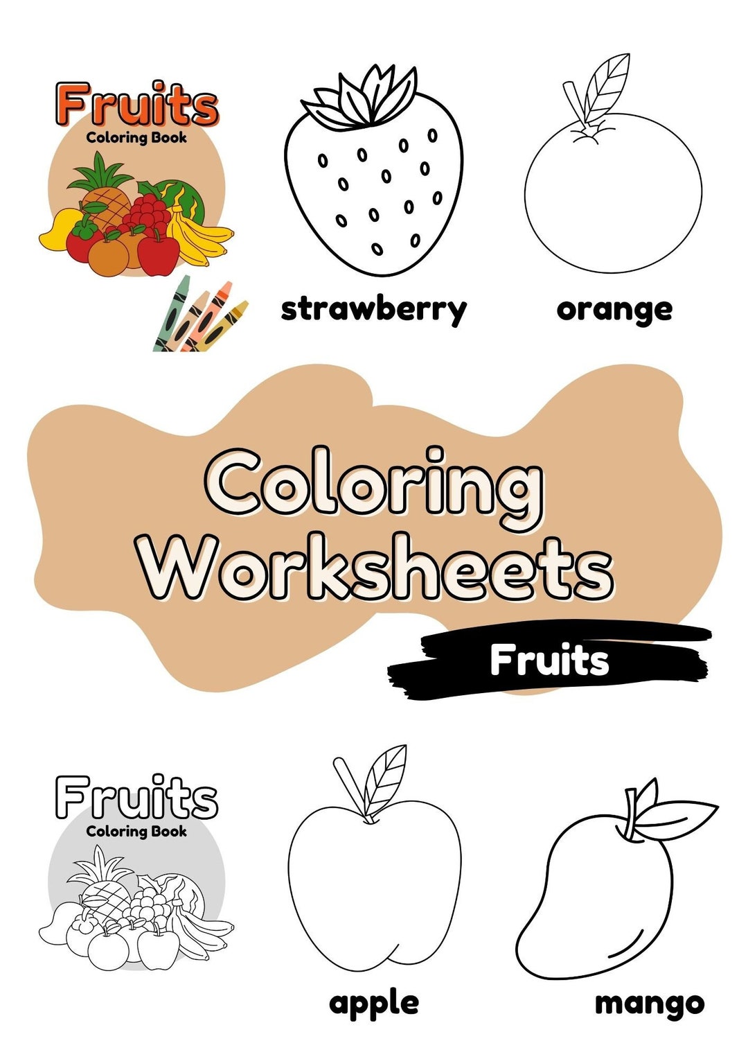 Fruits Coloring Worksheets for Kids Printable PDF Fun & Educational ...