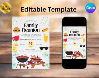 Editable Family Reunion BBQ Flyer Template (Digital Download)