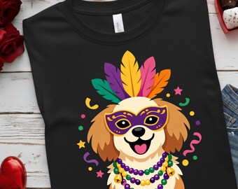 Mardi Gras Dog Carnival Illustration PNG: Funny Dog Clipart Mardi Gras Celebration png Mask Beads Feathers (Digital Download)