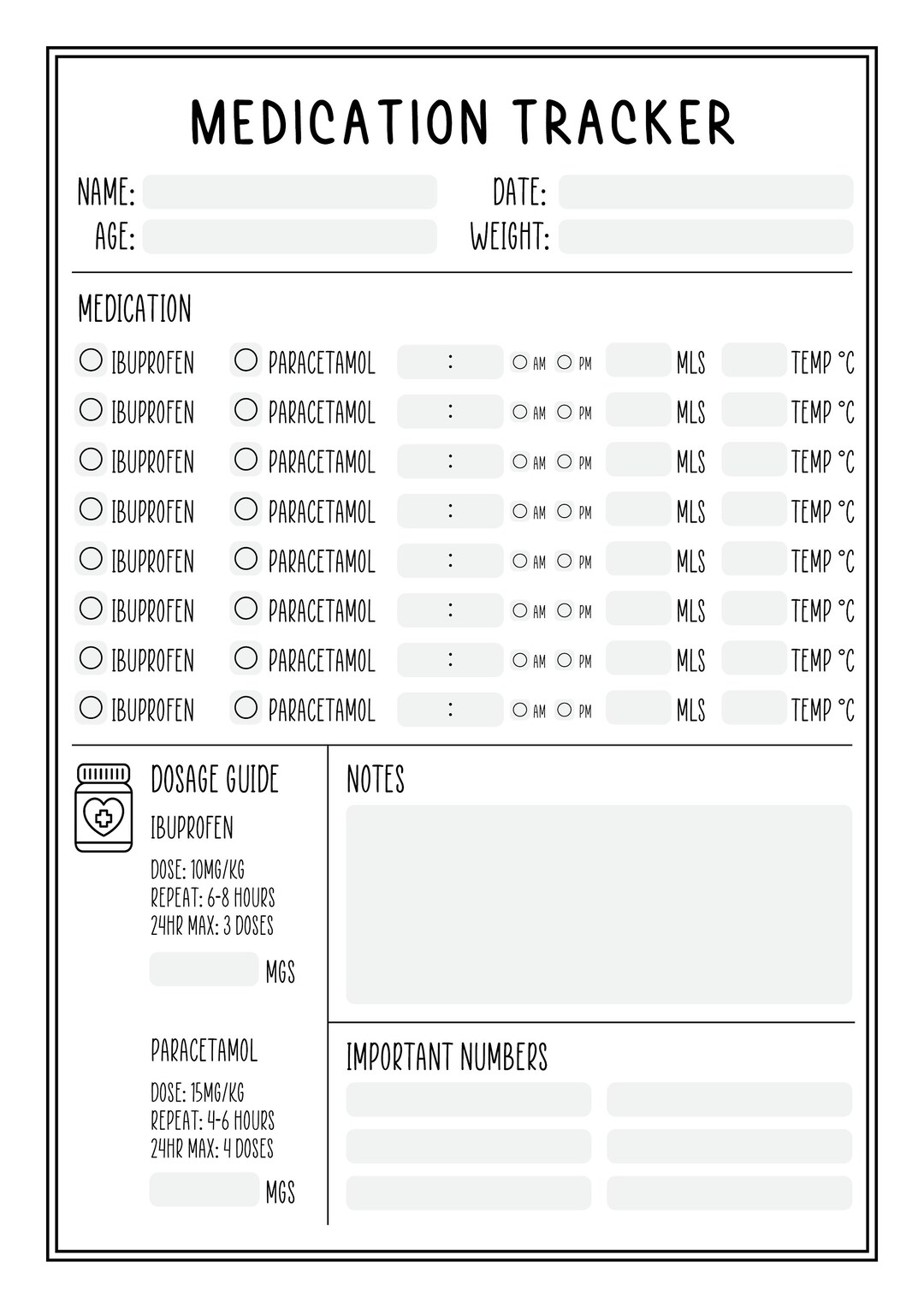 Infant Newborn Baby Child Printable Medication Tracker, Medication Log ...