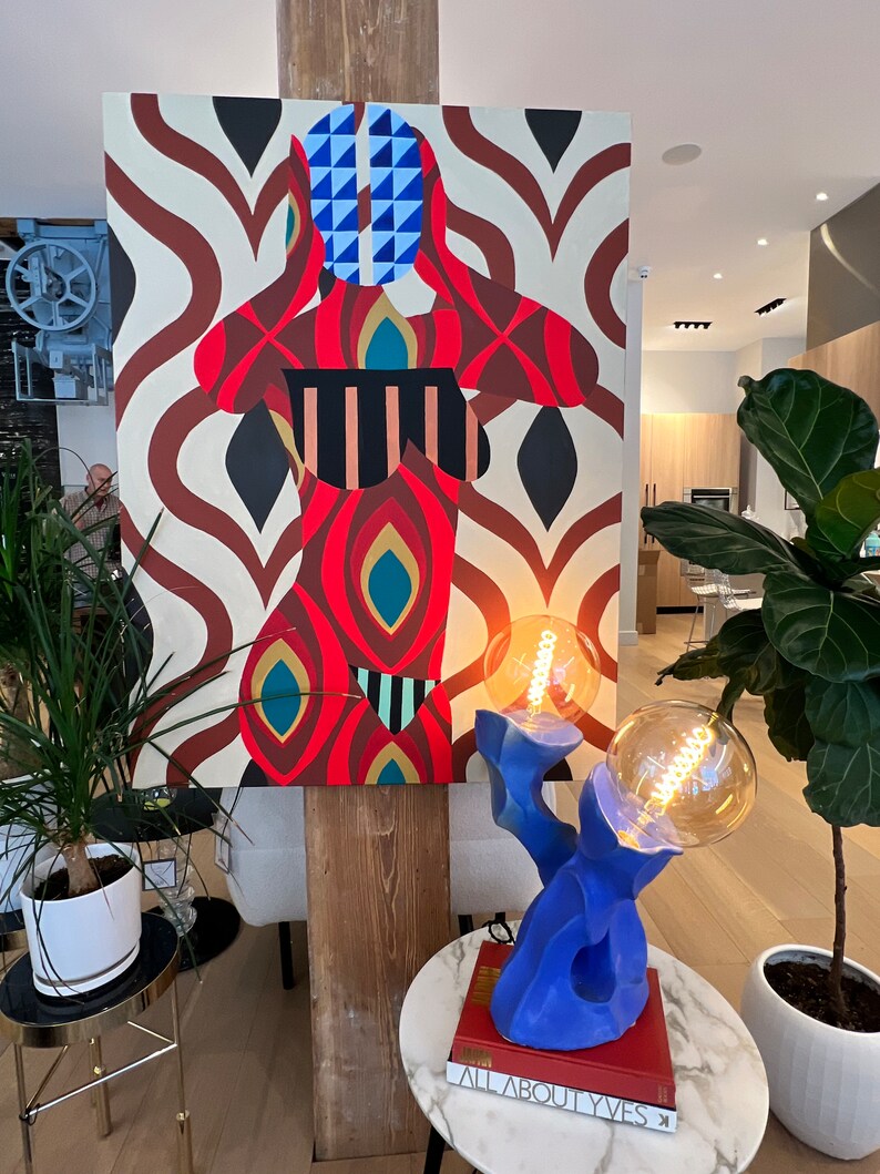 Handmade Ceramic Lamp, Organic Blue Table Lamp, Sculpted Desk Lamp, Contemporary Blue Lamp, Unique Sculptural Lamp, Home Decor Lighting image 2