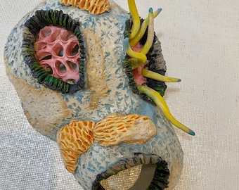 Vivid Coral Clay Sculpture, Beach House Decor, Sea Life Ceramics, Organic Ceramics, Wall Art, Handbuilt Coastal Sculpture, Ocean Lovers Gift