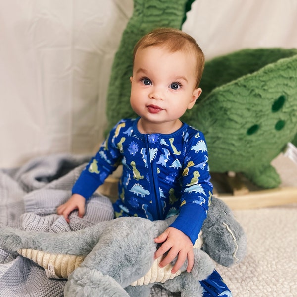 Mini Dinosaur Bamboo Baby Pajamas, Footed Baby Onesie, Nonrestrictive Material For Months Of Wear