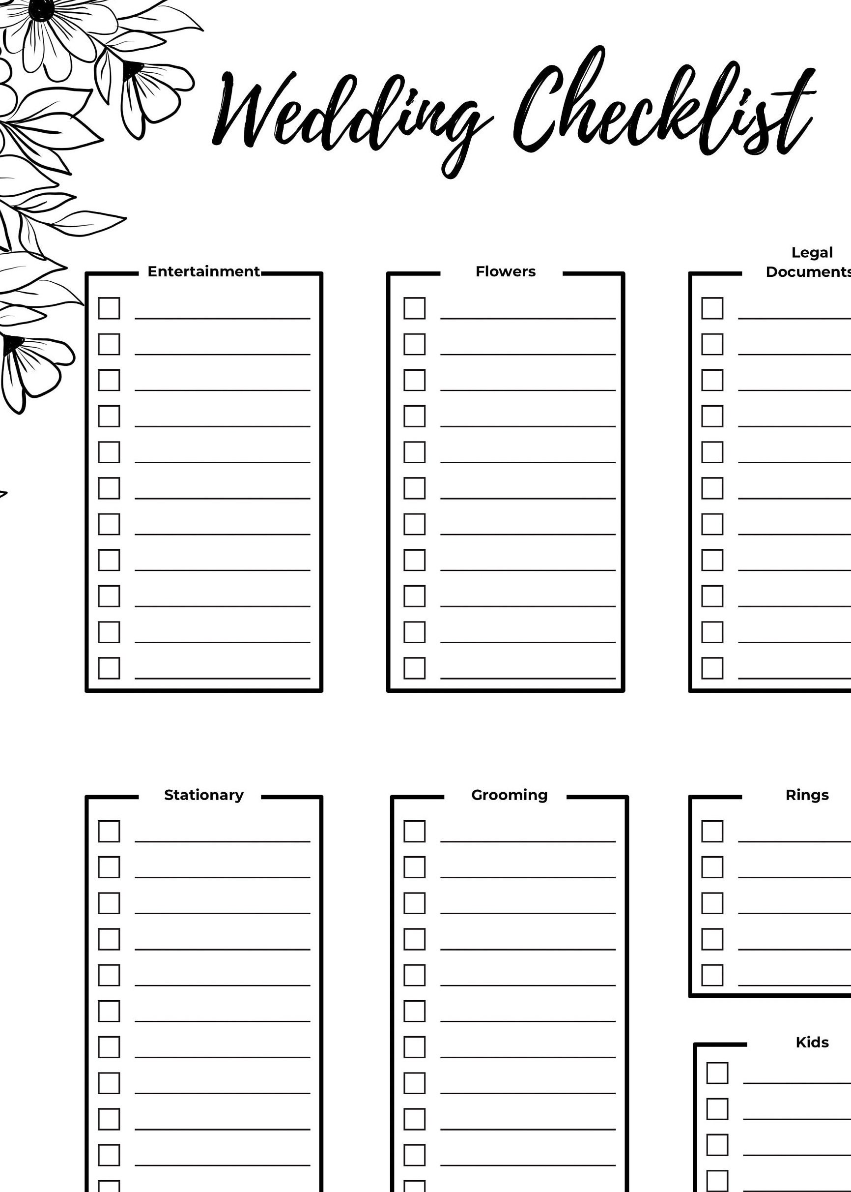 Blank Wedding Checklist - Etsy
