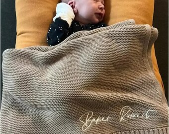 Manta de bebé de punto personalizada / regalo de bordado para baby shower / manta de cochecito / regalo de bebé recién nacido monograma / punto de algodón suave rosa