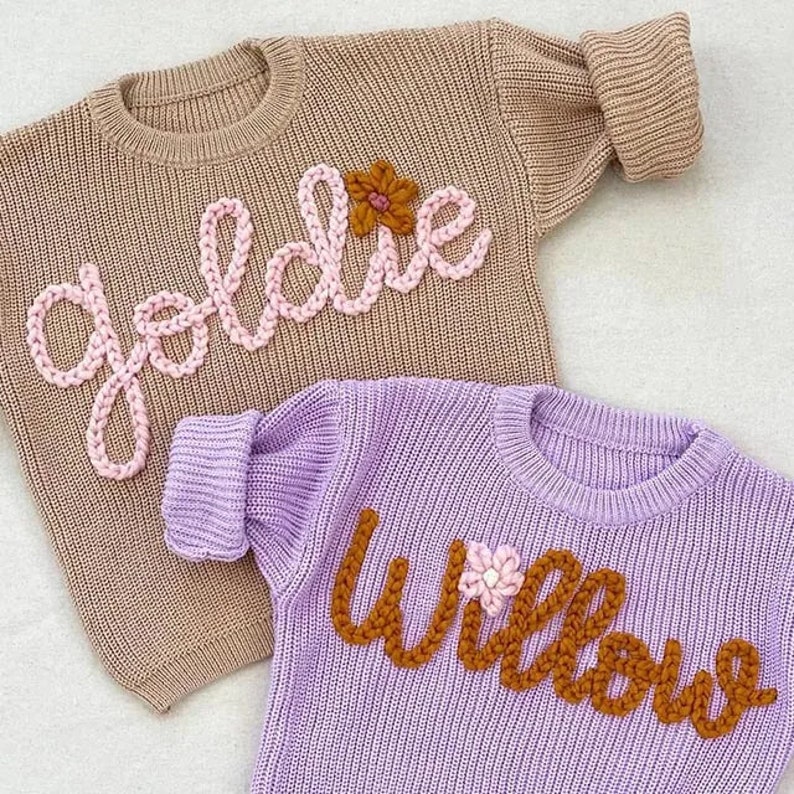 Custom Baby Sweater Adorned with Hand-Embroidered Name & Monogram A Cherished Gift from Aunt for Baby Girl and Baby Boy image 5