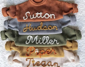 Custom Baby Sweater Adorned with Hand-Embroidered Name & Monogram - A Cherished Gift from Aunt for Baby Girl and Baby Boy