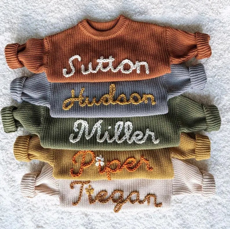 Custom Baby Sweater Adorned with Hand-Embroidered Name & Monogram A Cherished Gift from Aunt for Baby Girl and Baby Boy image 1
