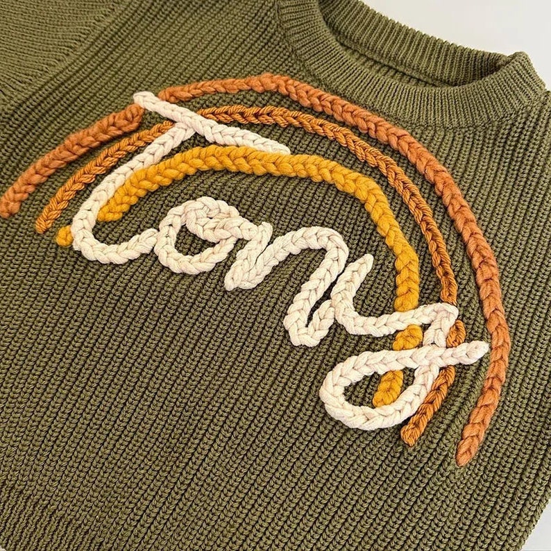 Custom Baby Sweater Adorned with Hand-Embroidered Name & Monogram A Cherished Gift from Aunt for Baby Girl and Baby Boy image 3