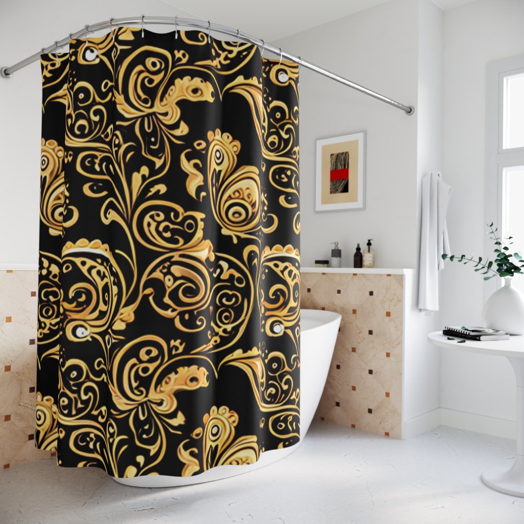 Black and Gold Shower Curtain - Etsy