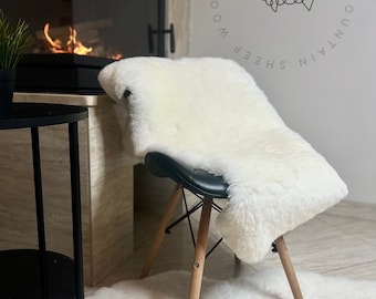 Genuine leather white sheepskin rug, premium quality, 100% natural sheepskin, shearling leather, throw sofa chair, modern house furry carpet