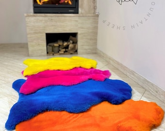 Amazing COLORFUL sheepskin rugs, dyed sheepskin, throw sofa chair floor, bed cover, scandinavian decor, genuine leather, merino, carpet, rug