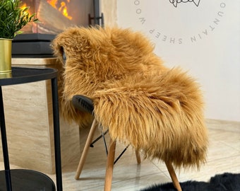 BIG natural furry sheepskin rug, throw sofa chair floor, bed cover, scandinavian decor, genuine leather, blanket, super soft luxury, home