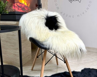 Natural White Real Icelandic Sheepskin Rug, Genuine Leather, Long Fur, Shearling Leather Throw Sofa Chair Floor, Home, Scandinavian Decor