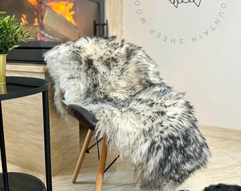 Natural black sheepskin rug, genuine sheepskin carpet, sheep wool blanket, genuine leather, throw sofa armchair, living room, cool color